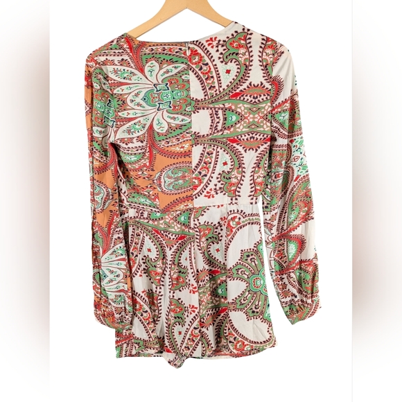 Ark& Co Paisley Romper Size S With Split Sleeves NWT Zipper Back - Picture 2 of 10